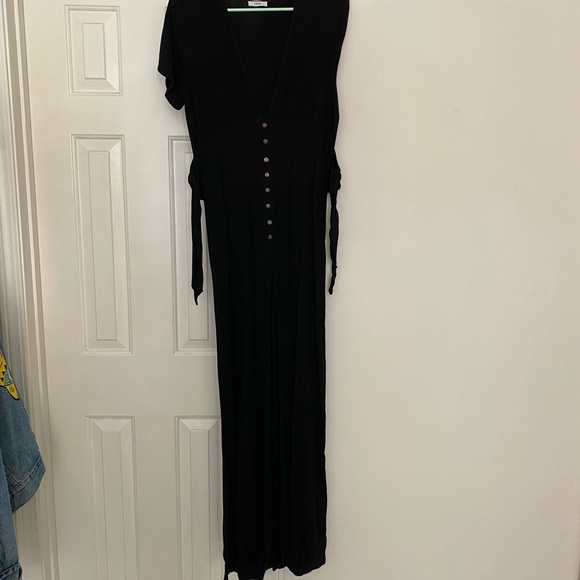 Low cut button down black lucca couture jumpsuit with tie details small - Picture 4 of 7